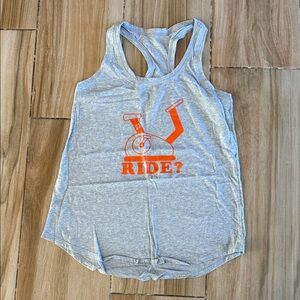 Peloton Heather Gray Tank with Vibrant Orange Design